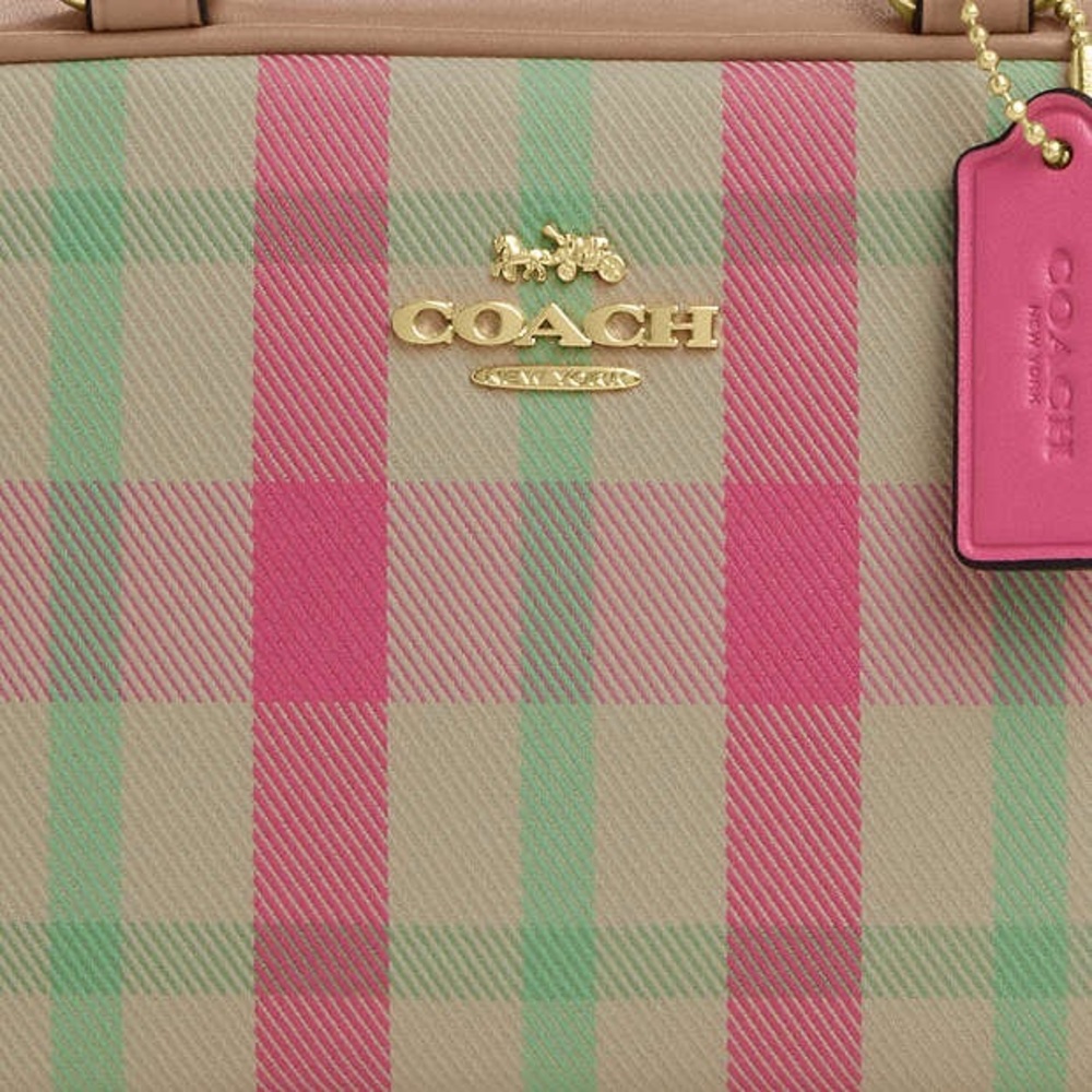 Coach Mini Satchel Crossbody Bag Pink Plaid Gold Handbag NWT - Picture 6 of 15